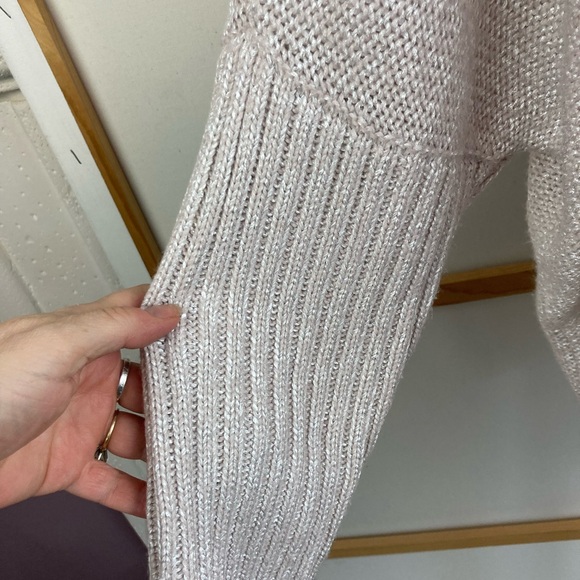 Chico's Soft Pink Silver Metallic Cowl Neck Sweater w/ 3/4 sleeves oversized - Picture 5 of 11